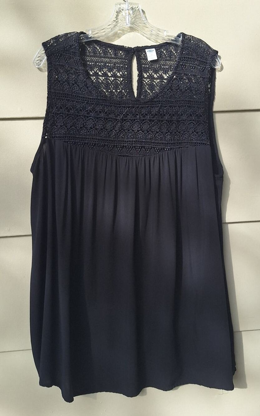 Old Navy Crochet Babydoll Flowy Black Tank Top Rayon Made in India Size 3X Boho